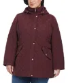Jones New York Plus Size Hooded Stand-collar Quilted Coat In Ruby Port