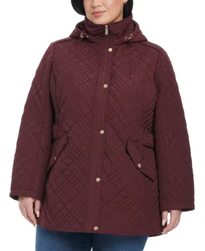 JONES NEW YORK PLUS SIZE HOODED STAND-COLLAR QUILTED COAT