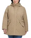 Jones New York Plus Size Hooded Stand-collar Quilted Coat In Toast