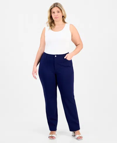 Jones New York Plus Size Lexington Straight-leg Modern Compression Pants In Blue