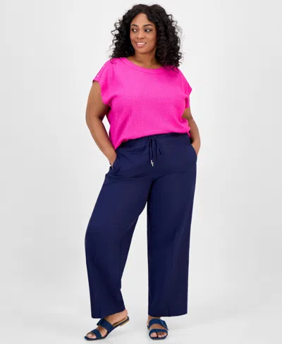Jones New York Plus Size Linen-blend Drawstring Pants In Multi
