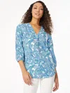Jones New York Plus Size Linen V-neck Pleated Kelly Blouse In Multi