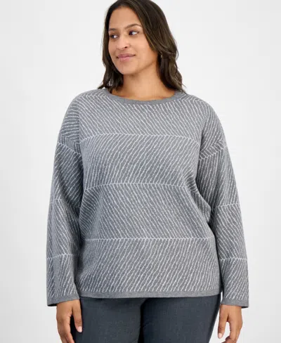 Jones New York Plus Size Metallic Stripe Crewneck Sweater In Gray