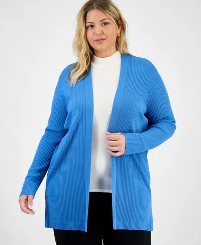 Jones New York Plus Size Open-front Long-sleeve Cardigan In Blue