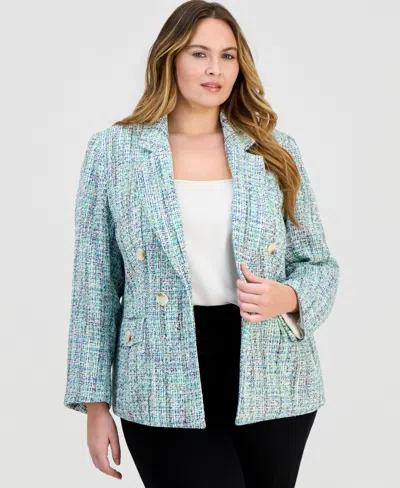 Jones New York Plus Size Open-front Tweed Jacket In Blue