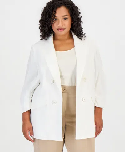 Jones New York Plus Size Open-front Scrunch-sleeve Blazer In White