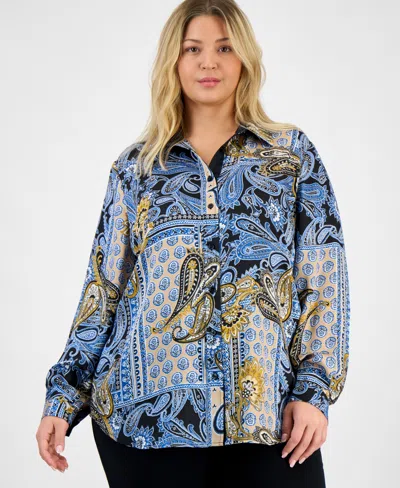 Jones New York Plus Size Paisley Button-front Blouse In Blue