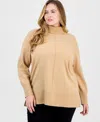 Jones New York Plus Size Pintuck Mock-neck Long-sleeve Sweater In Neutral