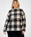 Jones New York Plus Size Plaid Funnel-neck Long-sleeve Top In Black