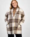 Jones New York Plus Size Plaid Shawl-collar Coatigan In Multi