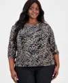 Jones New York Plus Size Printed 3/4-sleeve Top In Black