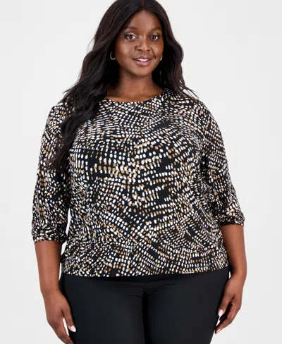 Jones New York Plus Size Printed 3/4-sleeve Top In Black