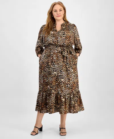 JONES NEW YORK PLUS SIZE PRINTED ELBOW-SLEEVE DRESS