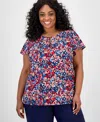 Jones New York Floral Flutter Sleeve Top In Blue