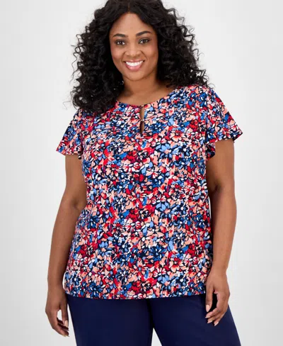 JONES NEW YORK PLUS SIZE PRINTED KEYHOLE TOP