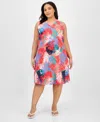 Jones New York Plus Size Printed Linen-blend Dress In Red
