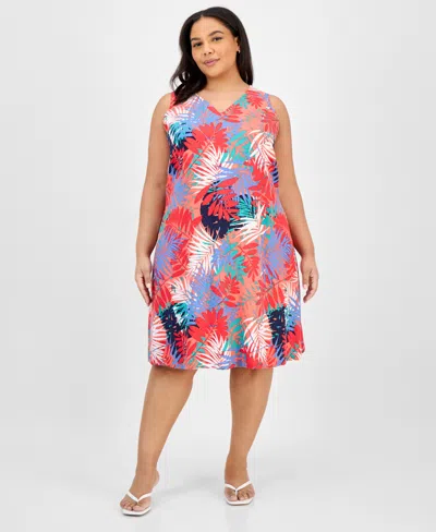 Jones New York Plus Size Printed Linen-blend Dress In Red