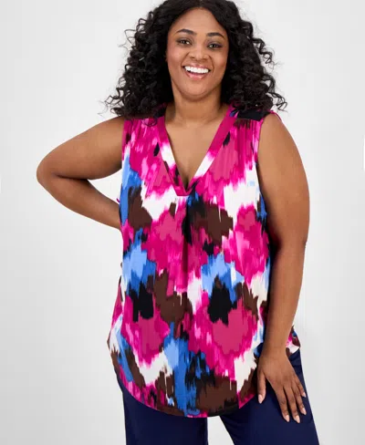 Jones New York Plus Size Printed Pleated Top In Multi