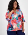 Jones New York Plus Size Printed Tie-sleeve Top In Multi