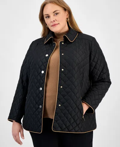 Jones New York Plus Size Quilted Snap-front Jacket In Blue