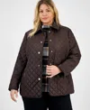 Jones New York Plus Size Quilted Snap-front Jacket In Brown