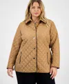 Jones New York Plus Size Quilted Snap-front Jacket In Brown