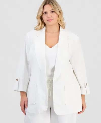 Jones New York Plus Size Roll-tab Open-front Blazer In White