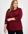 Jones New York Plus Size Serenity Crewneck Dolman-sleeve Top In Burgundy