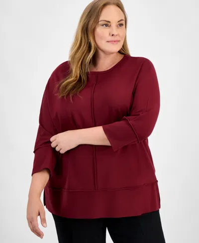 Jones New York Plus Size Serenity Crewneck Dolman-sleeve Top In Burgundy