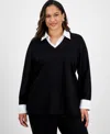 Jones New York Plus Size Serenity Knit Two-fer Sweater
