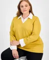 Jones New York Plus Size Serenity Knit Two-fer Sweater In Yellow