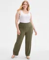 Jones New York Plus Size Serenity Piping-trim Ponte-knit Pants In Green