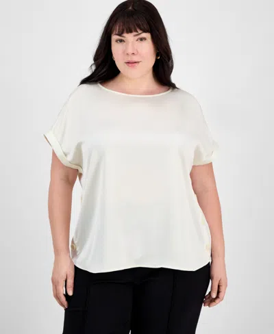 Jones New York Plus Size Side-button Blouse In Jones White