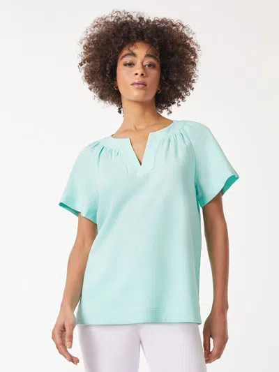 Jones New York Plus Size Solid Linen Blend Popover Blouse In Green