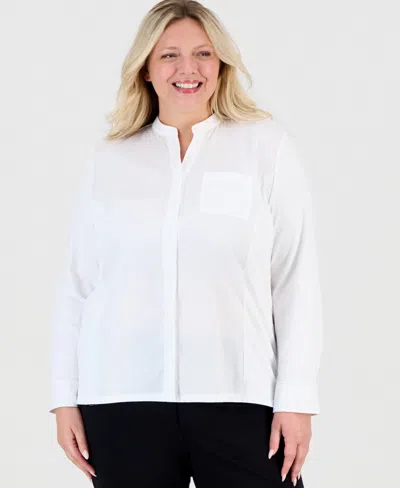 Jones New York Plus Size Stand Collar Button-front Long-sleeve Blouse In White