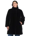 Jones New York Plus Size Stand-collar Faux-fur Coat In Black