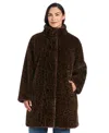 Jones New York Womens Collared Faux Fur Coat P Xs Xxl In Brown