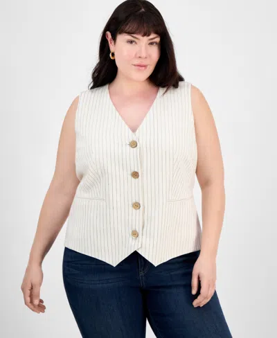 Jones New York Plus Size Striped Vest In Natural Stone,jones Black