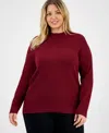 Jones New York Plus Size Sutton Long-sleeve Mock-neck Top In Burgundy