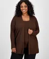 Jones New York Plus Size Sutton Open-front Cardigan In Brown