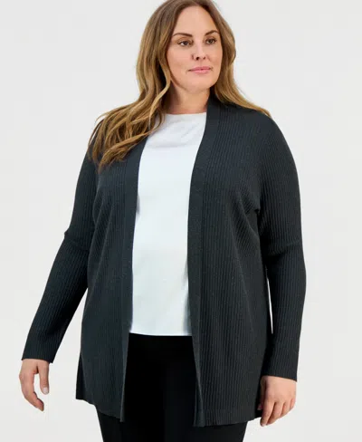 Jones New York Plus Size Sutton Open-front Ribbed Knit Cardigan In Multi