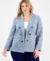 Jones New York Plus Size Tweed Open-front Blazer In Blue