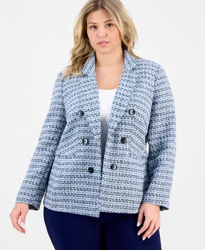 Jones New York Plus Size Tweed Open-front Blazer In Blue