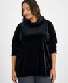 Jones New York Plus Size Velour Cowl-neck Top In Black