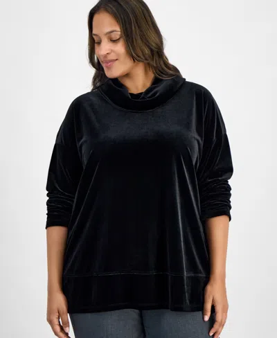 Jones New York Plus Size Velour Cowl-neck Top In Black