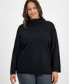 Jones New York Plus Size Wide Rib Funnel-neck Sweater In Black