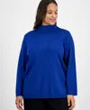 Jones New York Plus Size Wide Rib Funnel-neck Sweater In Blue