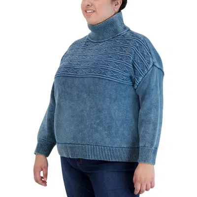 Jones New York Plus Womens Cable Knit Ribbed Trim Turtleneck Sweater In Multi