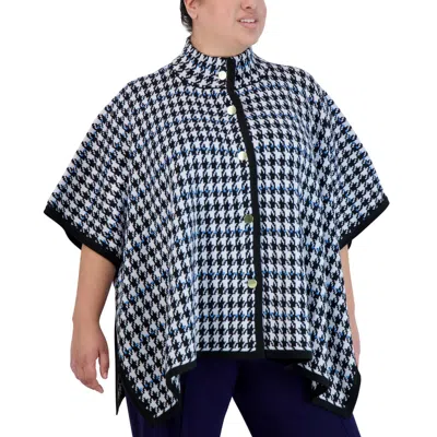 Jones New York Plus Womens Fall Printed Poncho Sweater In Black