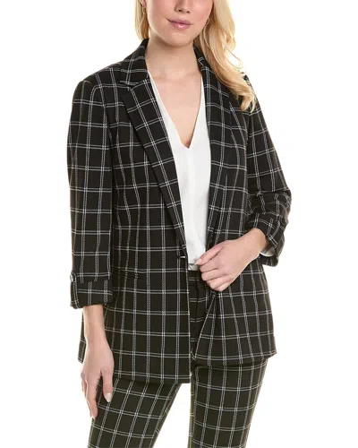 Jones New York Ponte Plaid One-button Blazer In Black